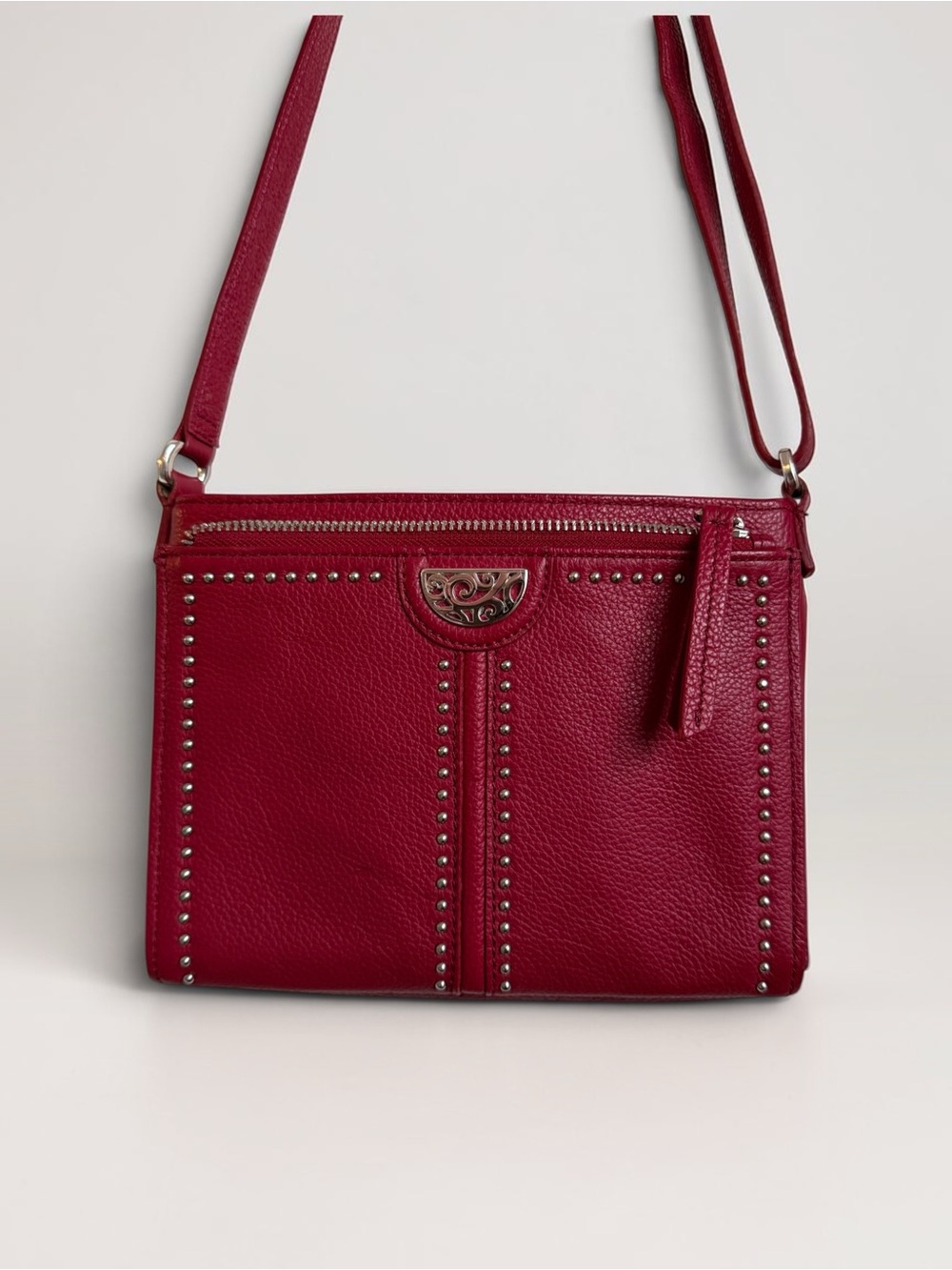 Brighton Leather Crossbody Bag in Deep Berry with Stud Accents